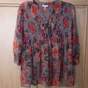 Joie small gray pink silk bow 3/4 sleeve blouse